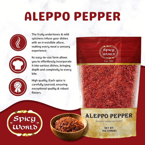 Spicy World Copos De Pimienta De Alepo 7 Oz | Auténtica Espe