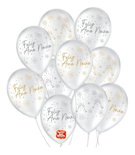 Bexiga Balões São Roque Feliz Ano Cintilante C/ 25un