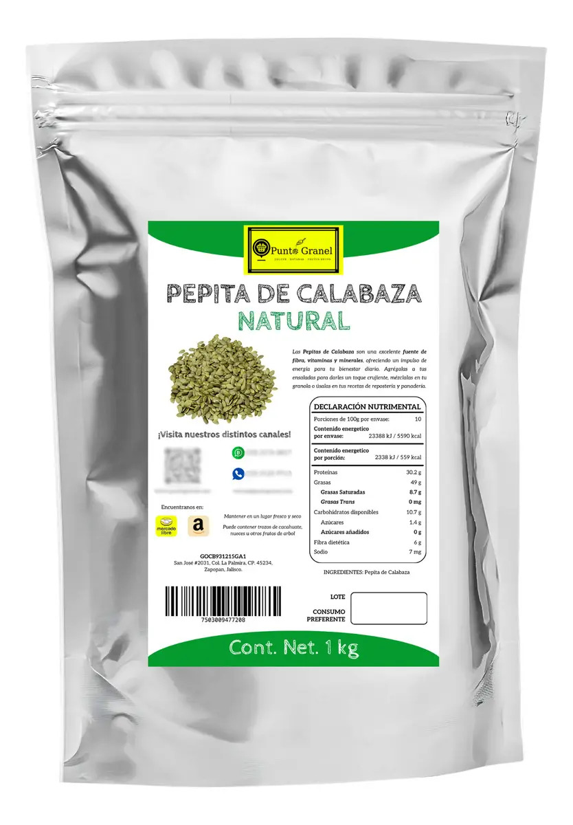 Pepita De Calabaza Natural 1kg Punto Granel - Semilla de Calabaza Pelada