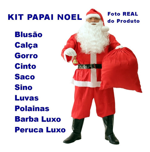 Fantasia Roupa Papai Noel Barba Peruca Sino Frete Grátis U6