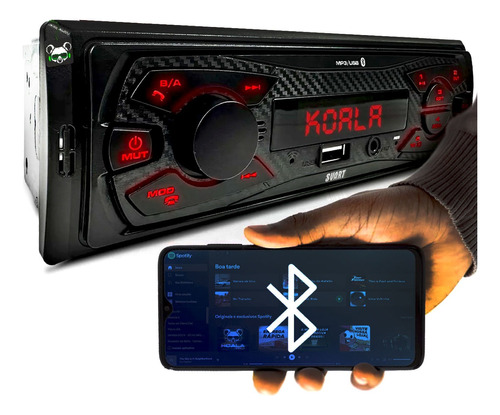 Rádio Mp3 Automotivo Som Bluetooth Usb Display Led Vermelho