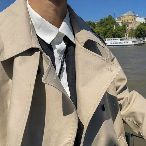 Gabardina Holgada Con Doble Botonadura Para Hombre