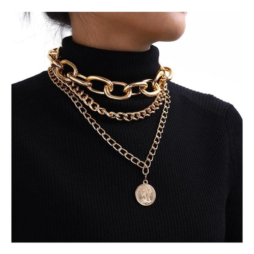 Cloace Gargantilla Gruesa, Collar Con Capas De Oro, Cadena D