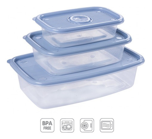 Kit 3 Potes P/alimentos Retangular C/tampa 2,7l,1,2l E 520ml