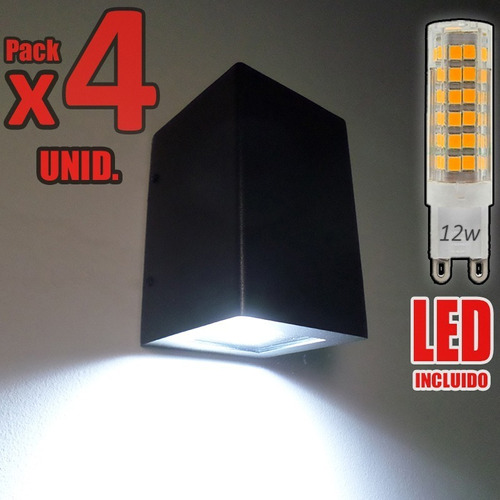 Aplique Pared Exterior Unidireccional Jardín Led 12w Pack X4