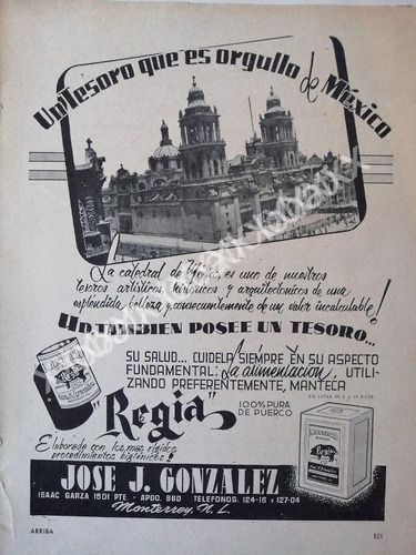 Cartel Manteca Regia De Jose G. Gonzalez 1943 18 Monterrey