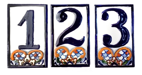 3 Números Residenciales De Talavera Poblana 13x8 Cm Ajedrez