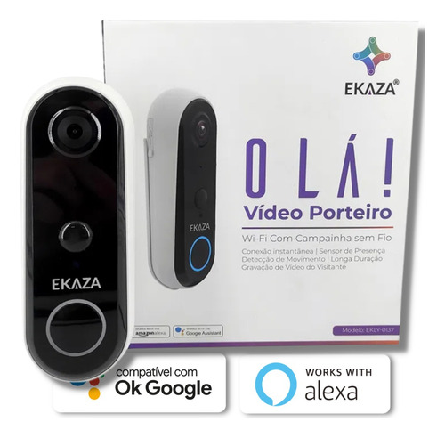 Vídeo Porteiro Smart Wifi Inteligente Alexa E Google Cor Preto 110/220v