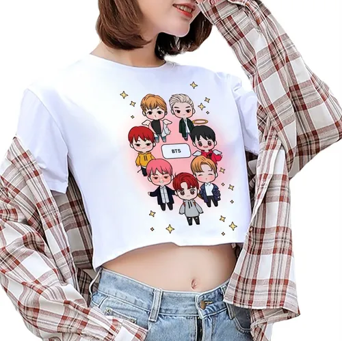 Playera Bts Ropa Bt21 Kpop Crop Top Mujer Niña Cosplay