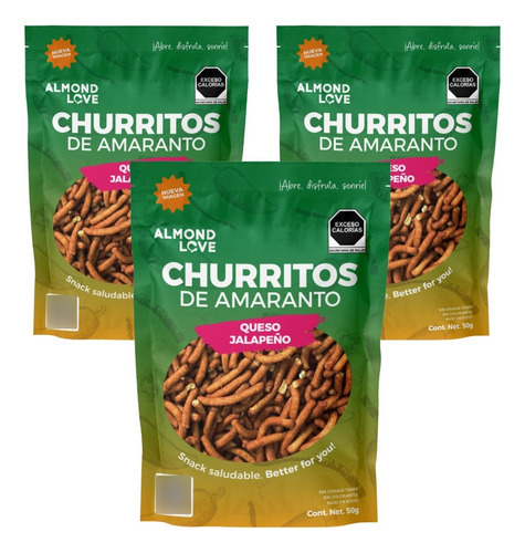 3 Pack Churrito De Amaranto Jalapeño Almond Love 50g