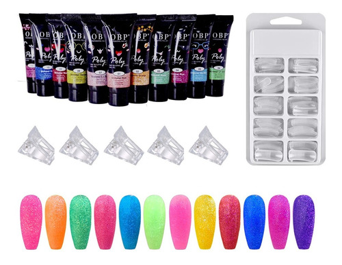 Kit Polygel 15ml Glitter Nail Para Decoración De Uñas 12pz