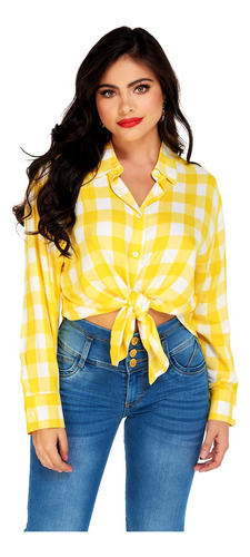 Camisa Dama Amarillo Estampada Mundo Terra 149136