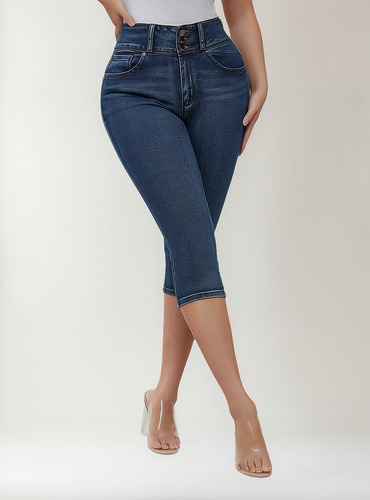 Flamingals Pantalones Capri Cintura Media Multi Botón