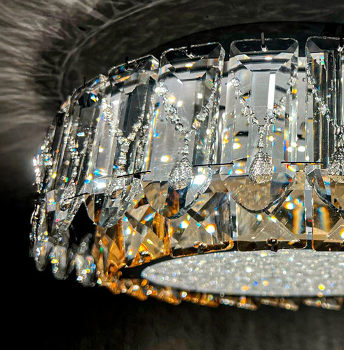 Lampara De Techo Cristal Cortado Plafón Boreal 3 Tonos Led. Plateado