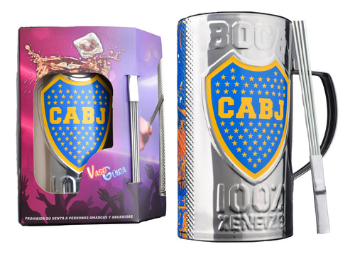 Vaso Guiro Oficial Boca Cumbia Con Raspador Y Caja 3/4 L