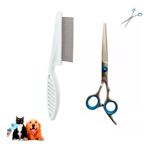 Set Peine Mascota Pulgas Garrapatas +tijera Acero Inoxidable