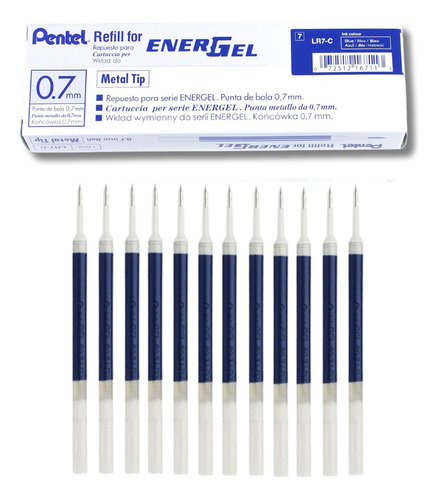 Carga Refil Caneta Pentel Energel Lr7-c 0.7 Azul Kit Com 12