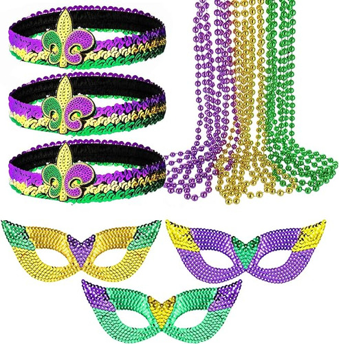 12 Piezas Accesorios Mardi Gras Diademas Y Mascaras Mardi Gr