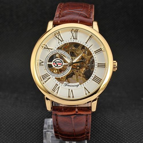 Reloj Mecánico Automático Mecanismo Visible Piel Clásico Caf
