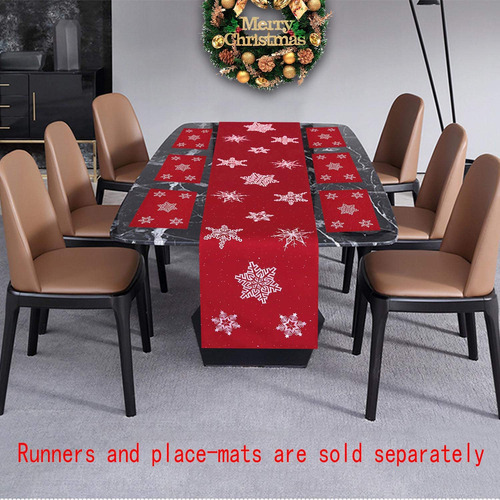 Camino De Mesa Navideño Rojo Con Copos De Nieve 35x274cm Rojo Navidad