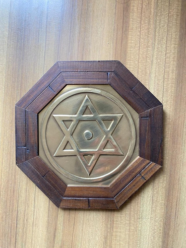 Quadro Estrela David C/seis Pontas Feng Shui Oitavado 19 Cm Madeira Escura Mogno