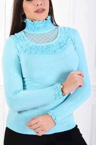 Sweaters De Hilo Mujer Moda Total Encaje Volado Premium 2309