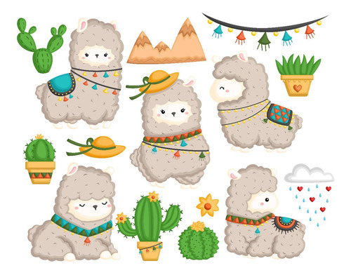 Clipart Llama Alpaca Colores Vivos 1