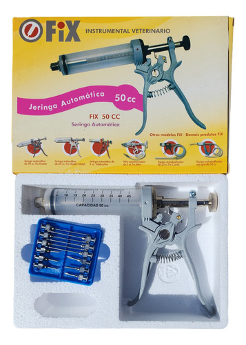 Jeringa Automatica 50cc Fix Cuerpo Plastico  + 12 Agujas