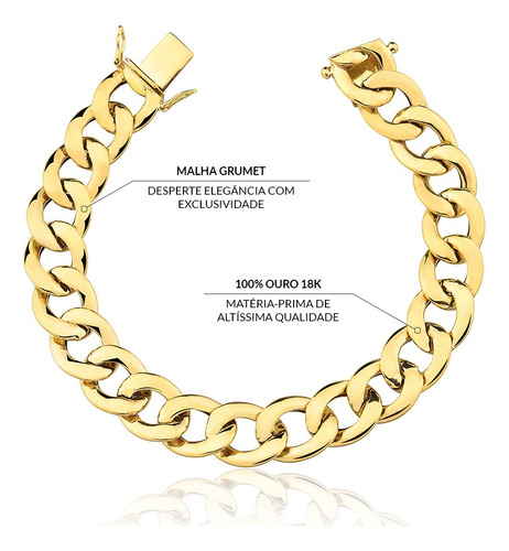 Pulseira Grumet De 11.1mm Em Ouro 18k Com Fecho Gaveta 20,0