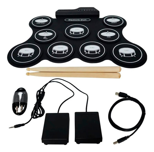 Bateria Eletrônica 6 Drums 5 Metal Silicone Portátil C Pedal