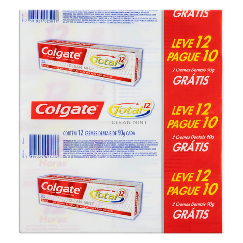 Pasta de dentes Colgate Total 12 Clean Mint  em creme pacote x 12