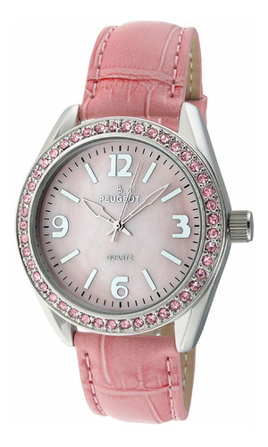 Reloj Mujer Peugeot 3006pk Cuarzo 40mm Pulso Rosado En Cuero