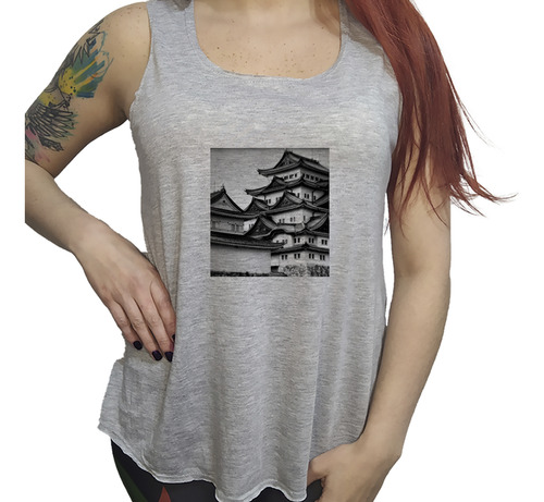 Musculosa Dama Japones Templo Budista Paisaje Edificio