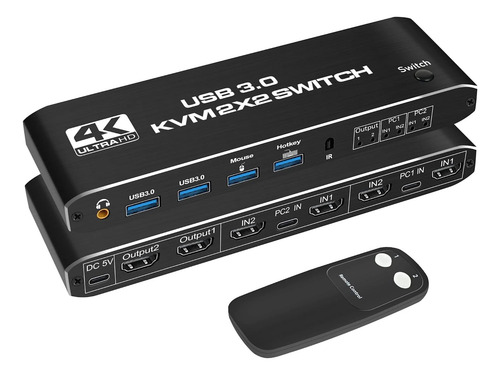 Usb3.0kvm Switch 2 X 2 Saídas Com Suporte A Áudio, 4k60hz