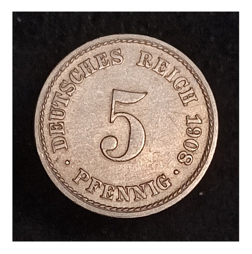 Alemania Imperio 5 Pfennig 1908 F Excelente Km 11