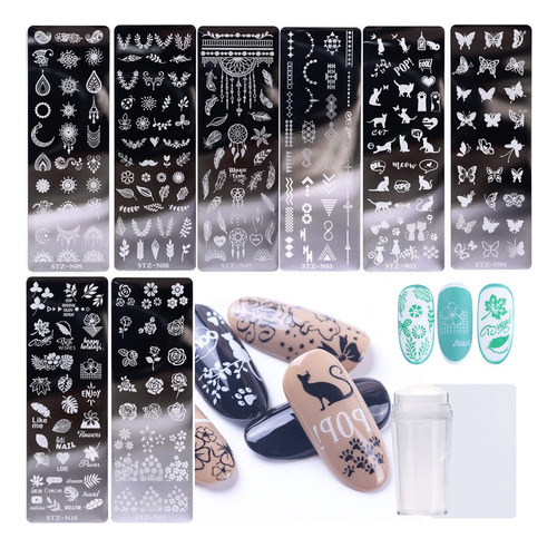 Addfavor Kit De Estampador De Uñas, 8 Piezas, Placas De Est