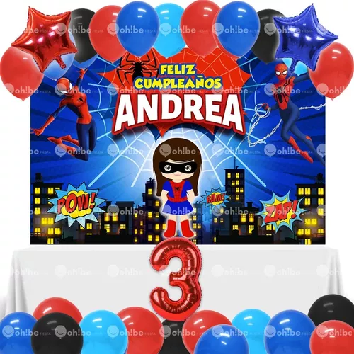 Decoración Fiesta Spiderman Niña - Globos Spiderman + Lona