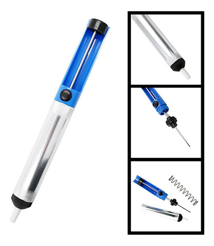 Bomba Desoldadora, Mxeay-003, 3pzas, Extractor Manual De Sol Color Plata/Azul
