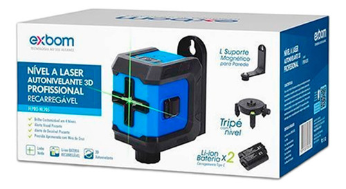 Nivel Laser 2 Linhas Autonivelante Recarregável Suporte Imã Exbom RJP6-360