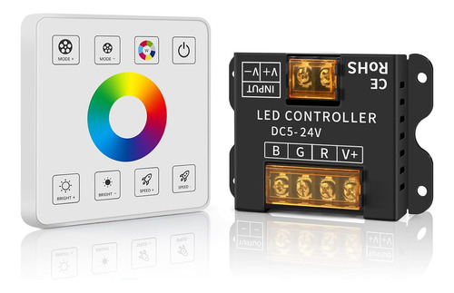 Controlador Rgb Rf De 5v - 24v 30a Para Tiras 5050 3528 2835. Con Mando Inalámbrico Y Panel Táctil Inteligente, Toque Sensible. Regula La Intensidad.