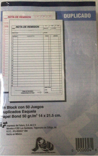 5 Block Nota D Remisión Duplicado Esquela C/50juegos Rapid 