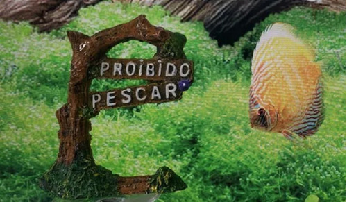 Enfeite Aquário Placa Proibido Pescar Decoração Plantas