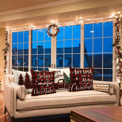 8 Fundas De Almohada Navideñas, Adornos De Lino Navideños