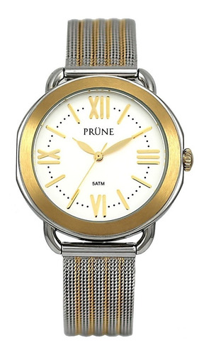 Reloj Dama Prune Prg-5058-09 Combinado Rose Metal Fdo Blanco