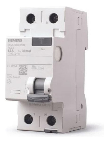Interruptor Dr Fuga 2p 30ma 63a Ac 5sv5316-0mb Siemens