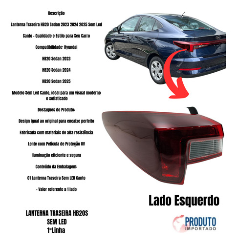 Lanterna Traseira Hb20 Sedan 2023 2024 2025 Sem Led Nova