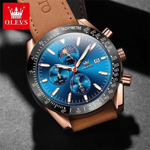 Reloj Luminoso Con Calendario Cronógrafo Olevs 9980 Color Del Fondo Rose Blue