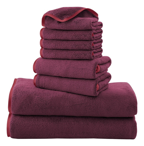 Set De 8 Toallas Cosy Family, De Microfibra, Borgoña