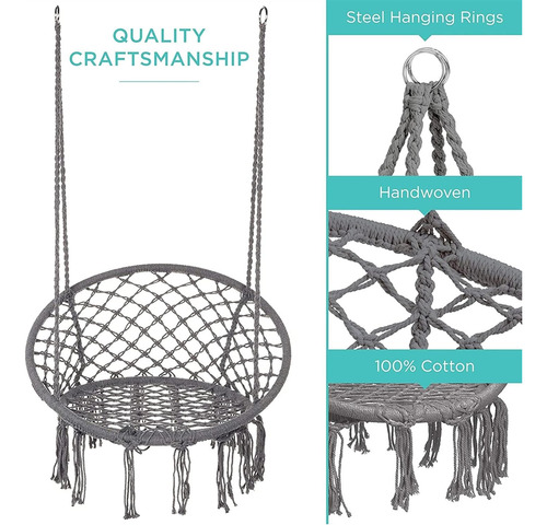 Silla Colgante Muna Tejita De Borlas Unicolor Gris