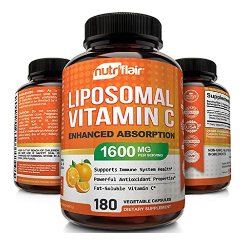 Liposomal Vitamina C 1600 Mg, 180 Cápsulas - Alta Absorción,